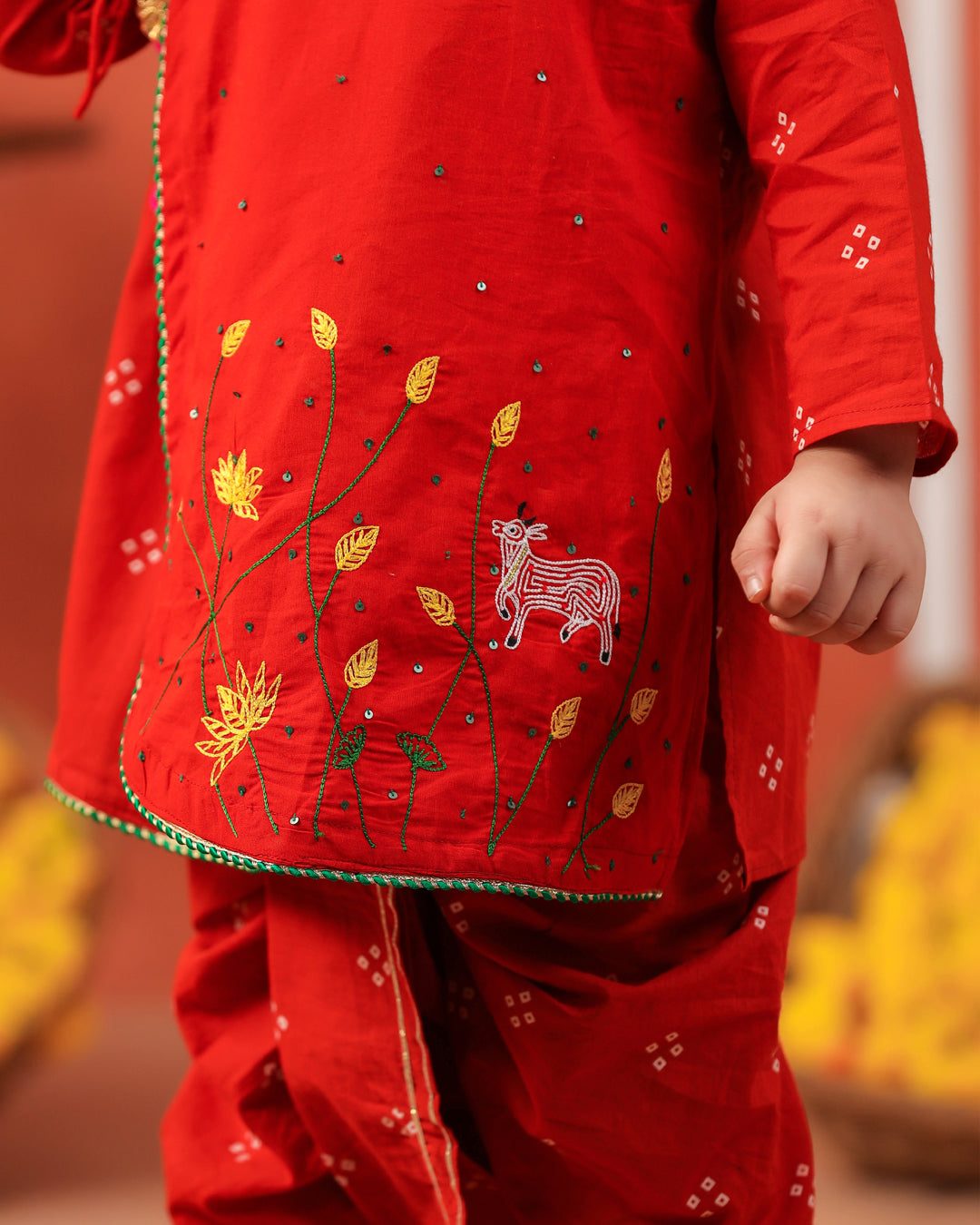 Bansi Angarkha Dhoti Kurta Set -Rusty Orange