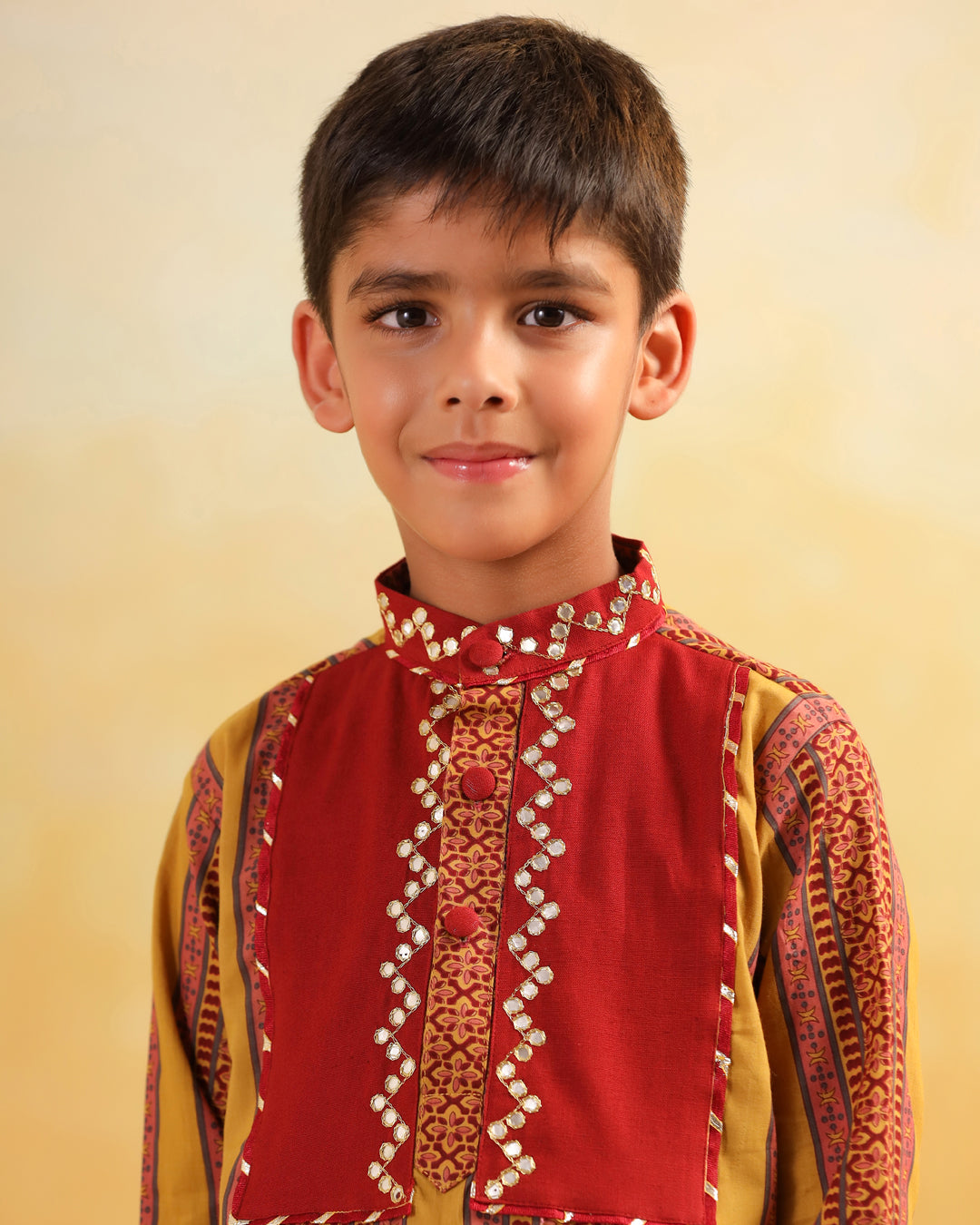 Boy Dhola Maru Kurta Set - Mustard Yellow