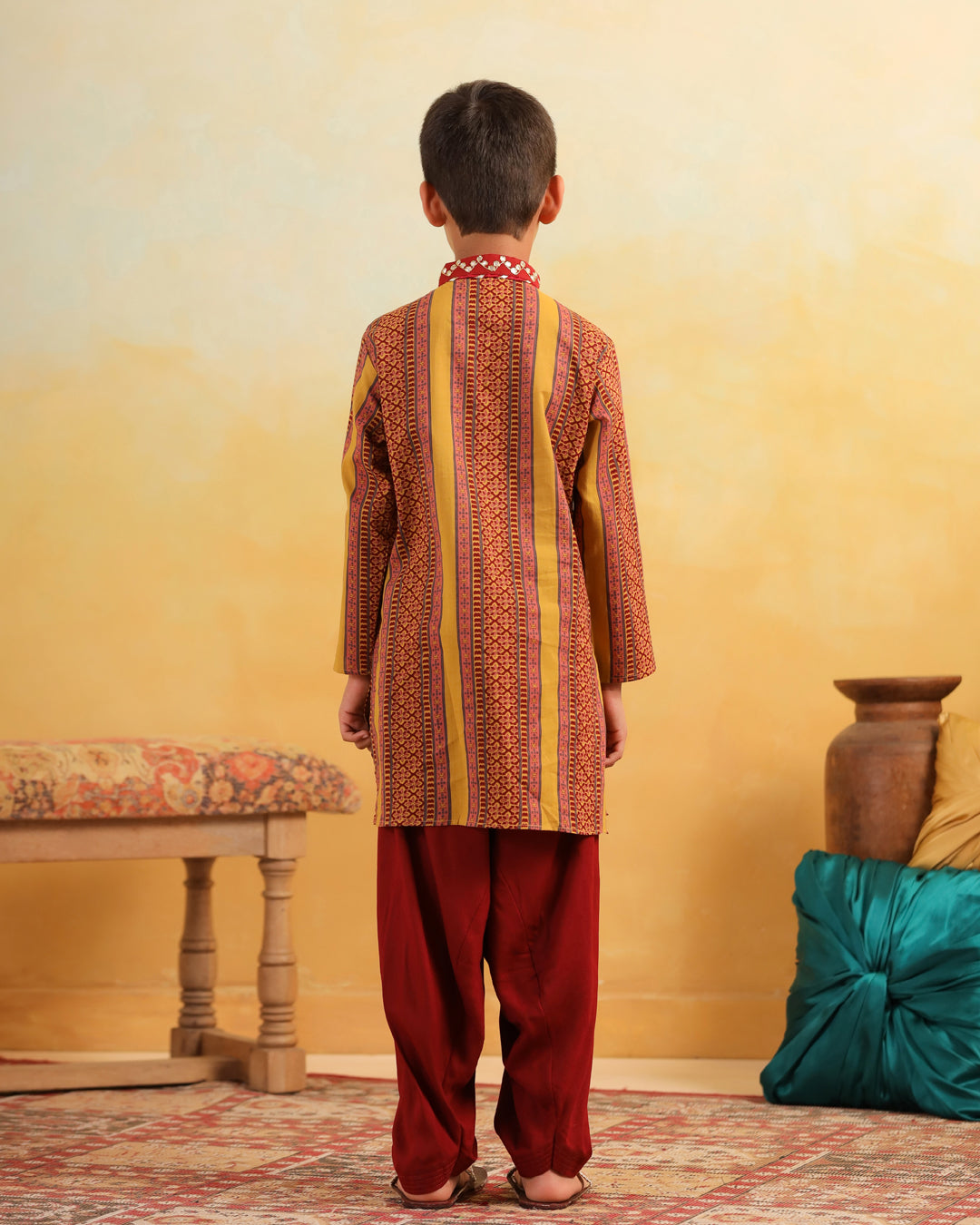 Boy Dhola Maru Kurta Set - Mustard Yellow