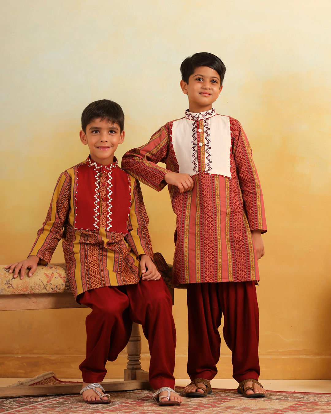 Boy Dhola Maru Kurta Set - Mustard Yellow