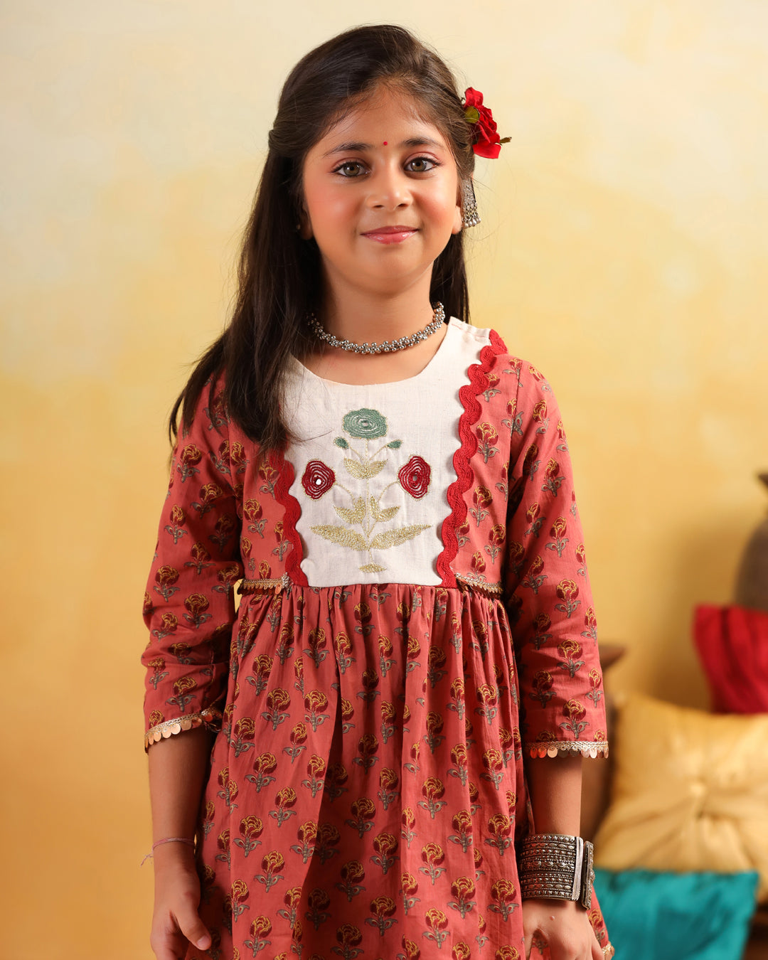 Girl Dhola Maru Print Sharara Set - Peachish Pink