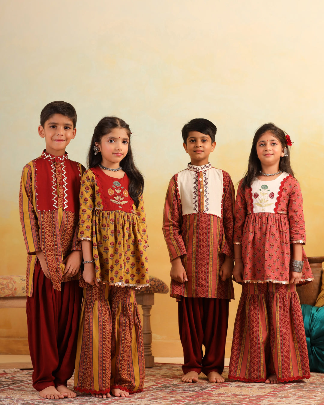 Boy Dhola Maru Kurta Set - Mustard Yellow