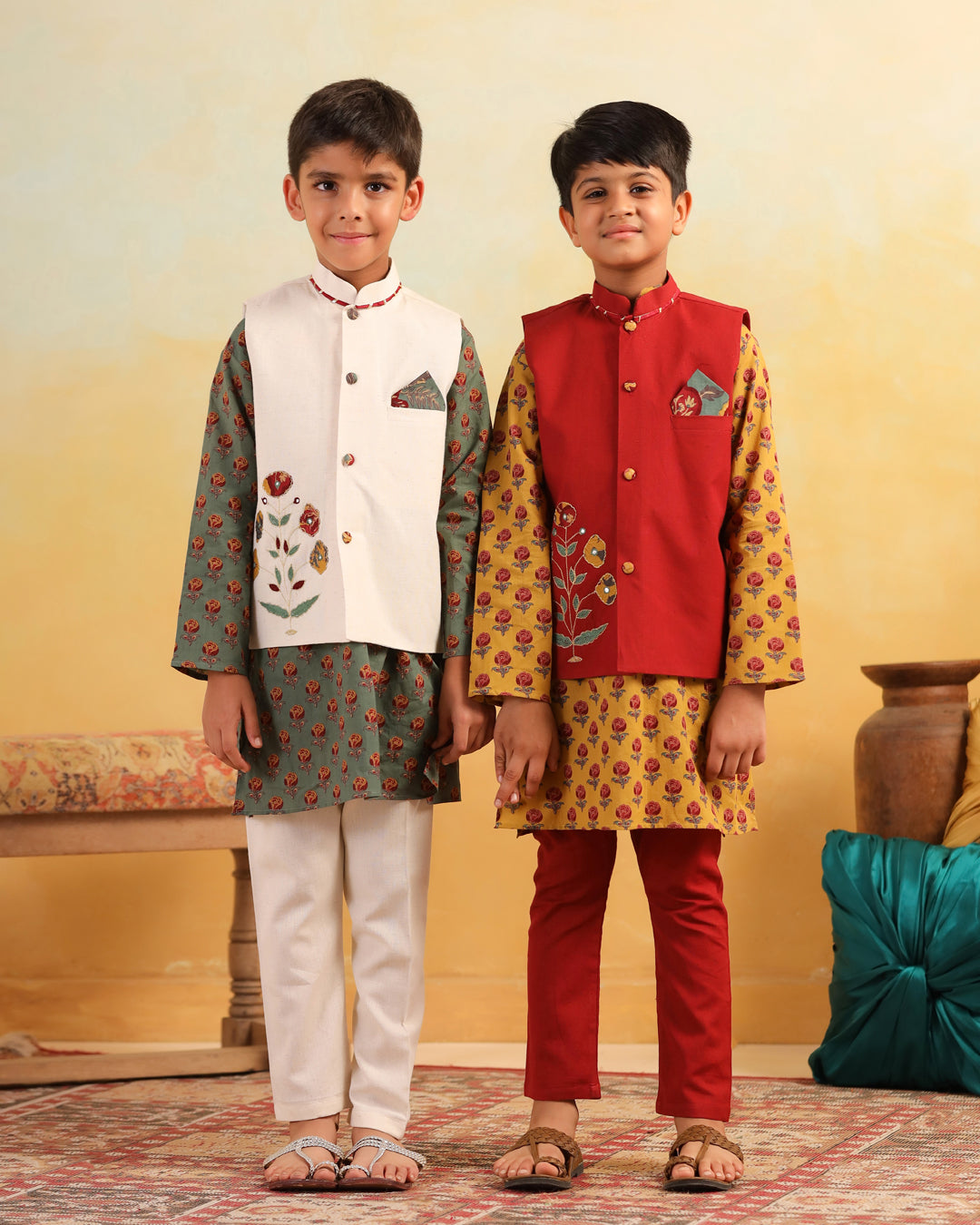 Boy Dhola Maru Embroidery Bundy Set - Beige