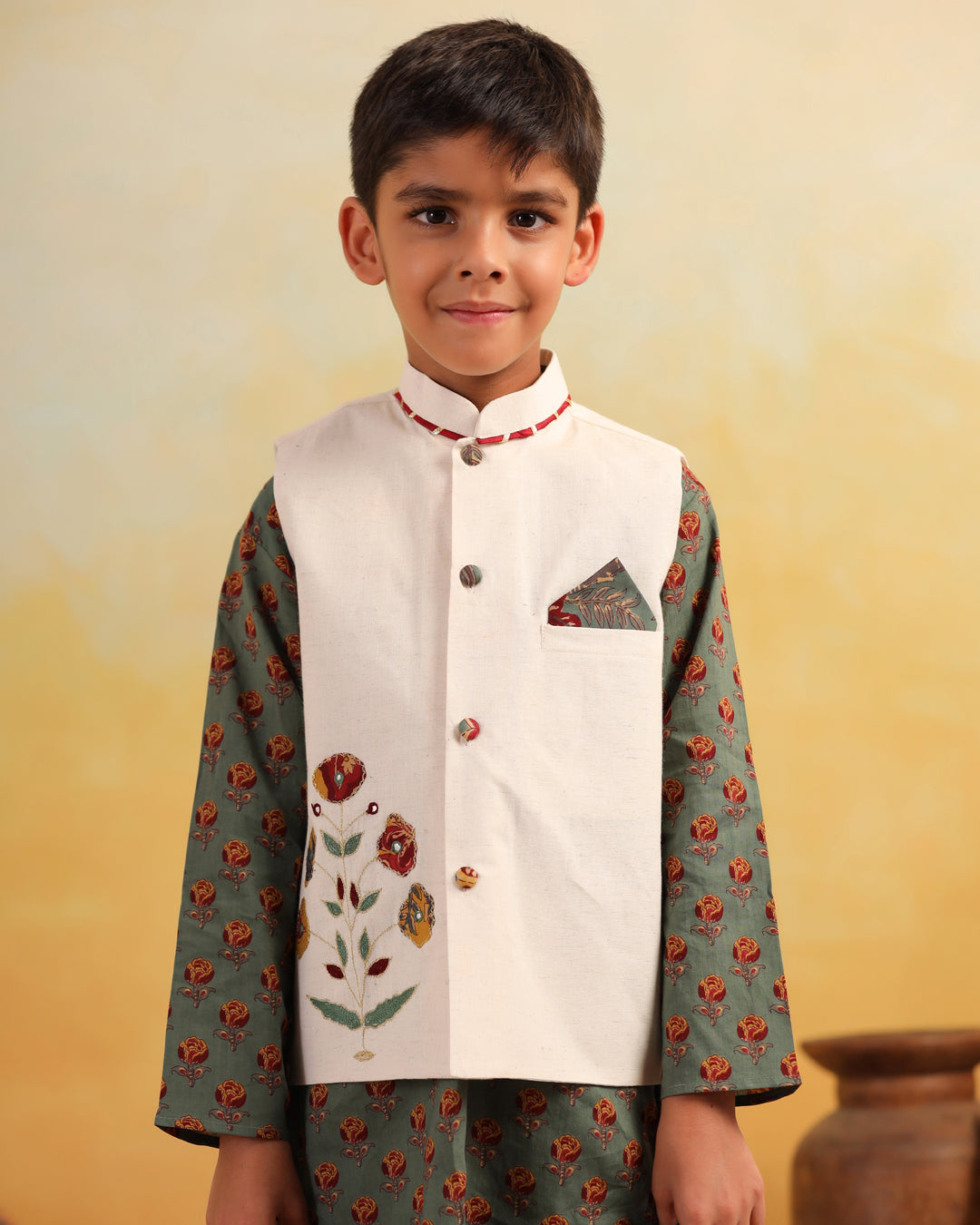 Boy Dhola Maru Embroidery Bundy Set - Beige