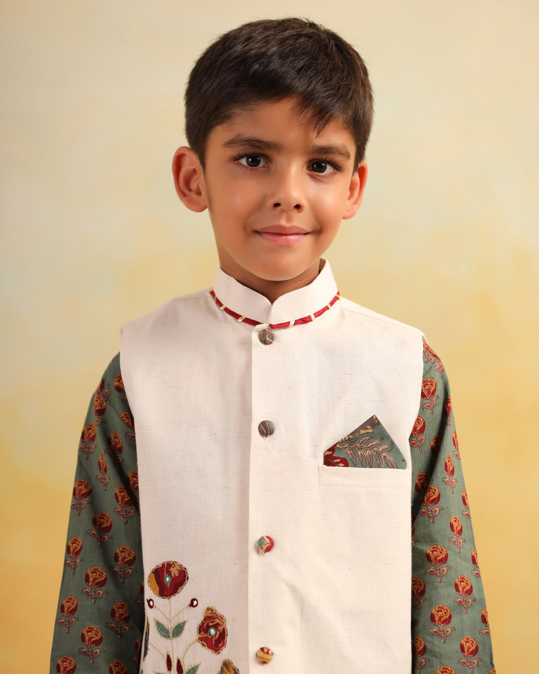 Boy Dhola Maru Embroidery Bundy Set - Beige