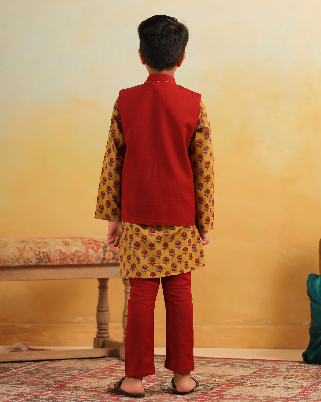Boy Dhola Maru Embroidery Bundy Set - Maroon