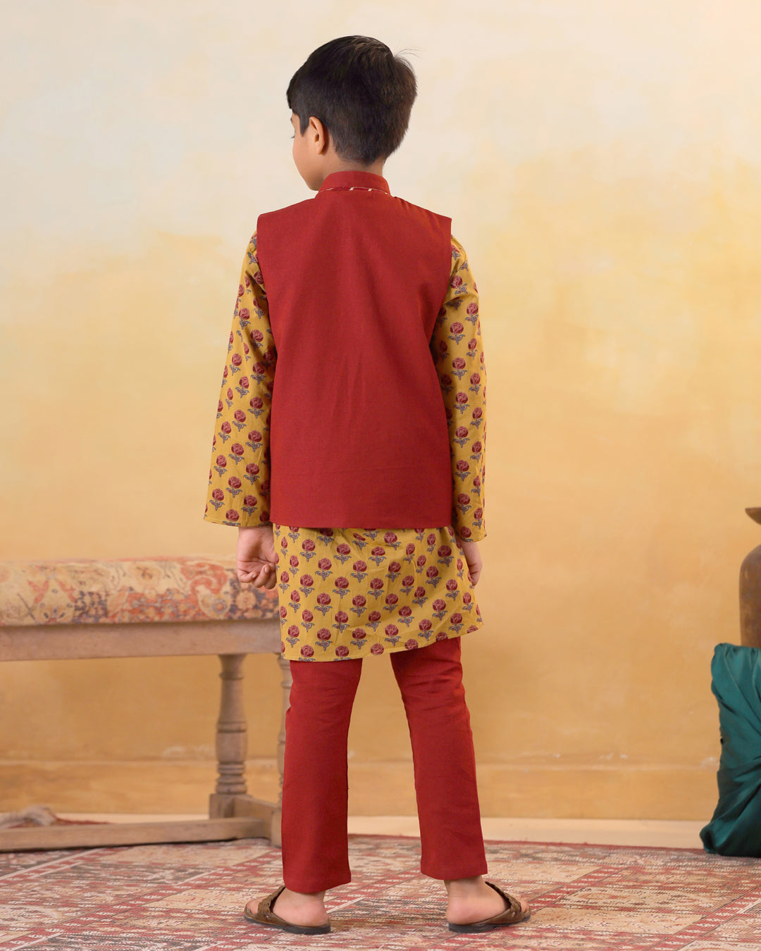 Boy Dhola Maru Embroidery Bundy Set - Maroon