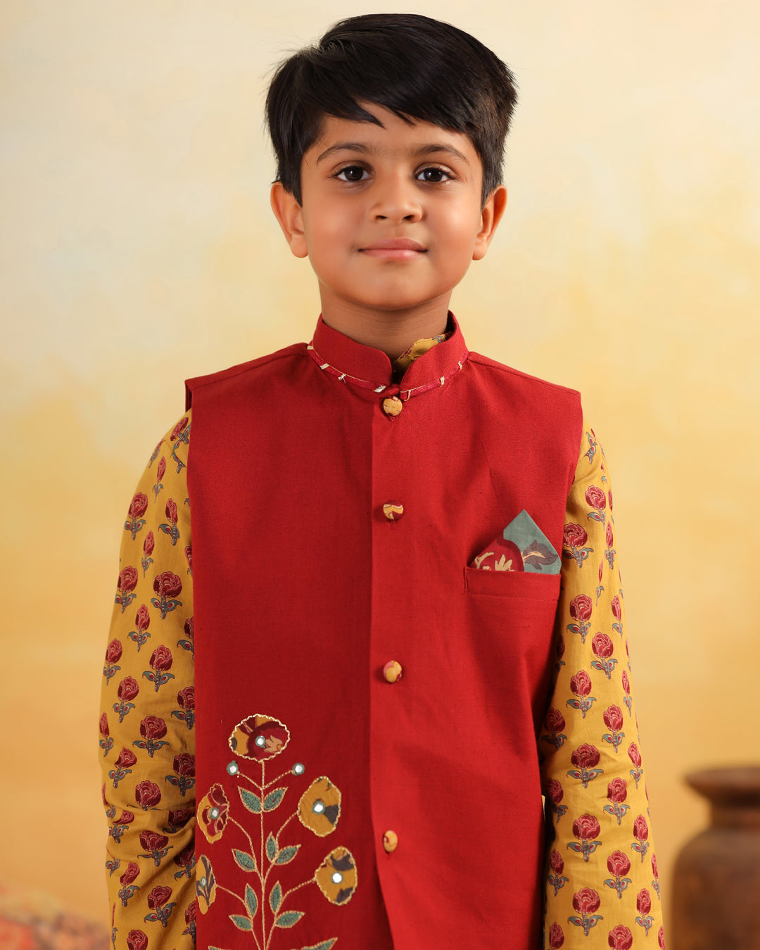 Boy Dhola Maru Embroidery Bundy Set - Maroon