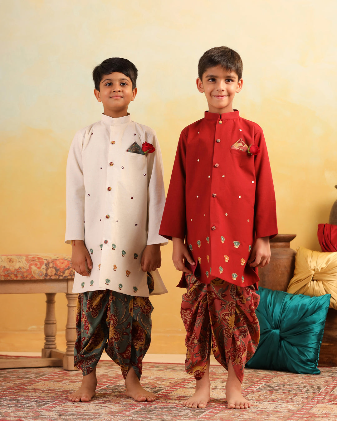 Boy Dhola Maru Dhoti Kurta Set-Beige