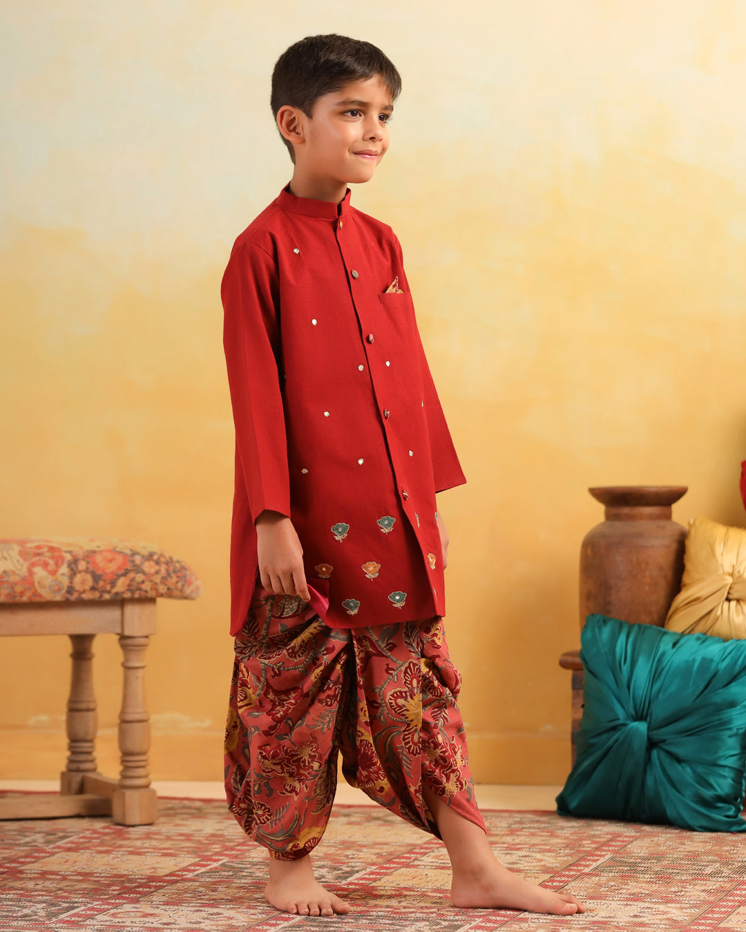 Boy Dhola Maru Dhoti Kurta Set-Maroon