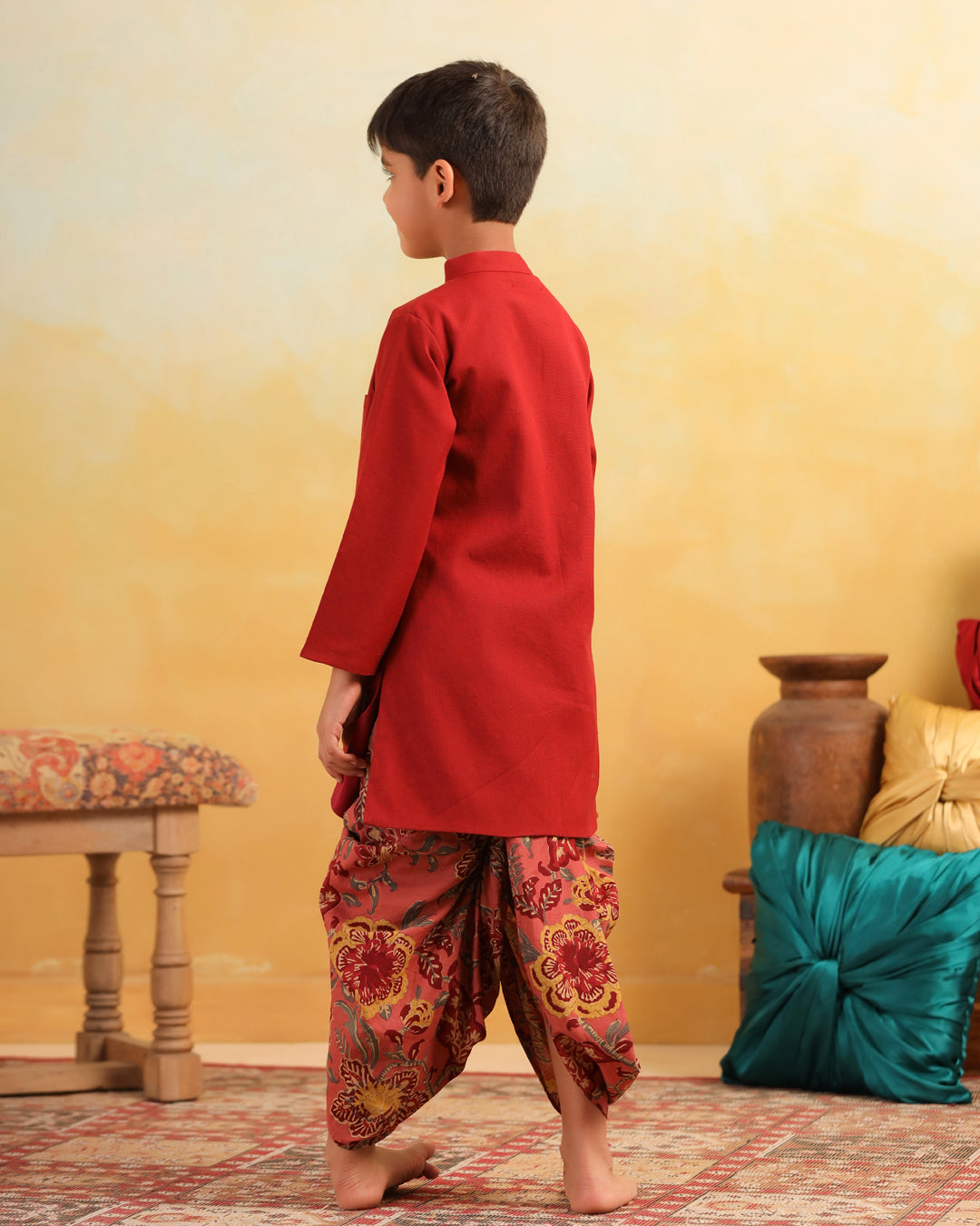 Boy Dhola Maru Dhoti Kurta Set-Maroon