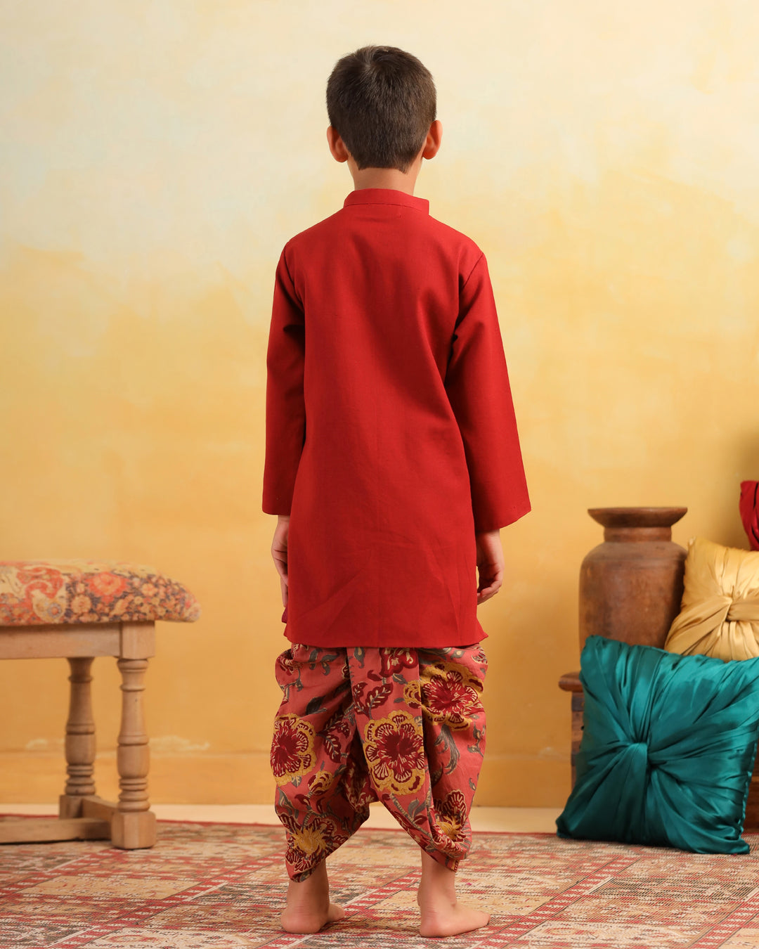 Boy Dhola Maru Dhoti Kurta Set-Maroon