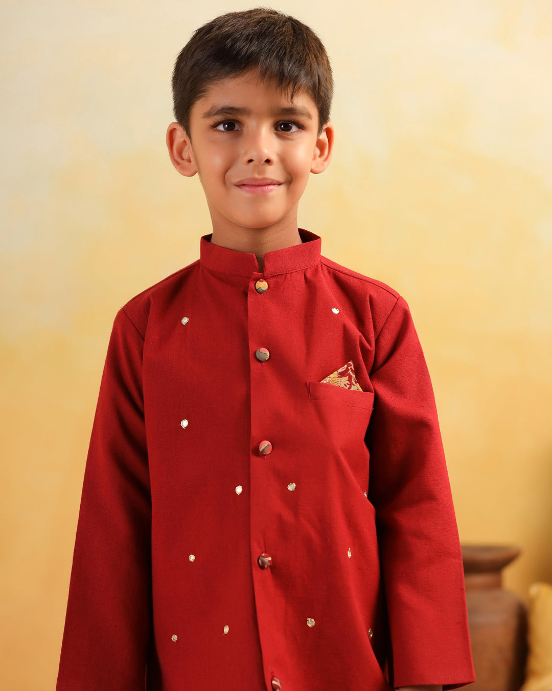Boy Dhola Maru Dhoti Kurta Set-Maroon