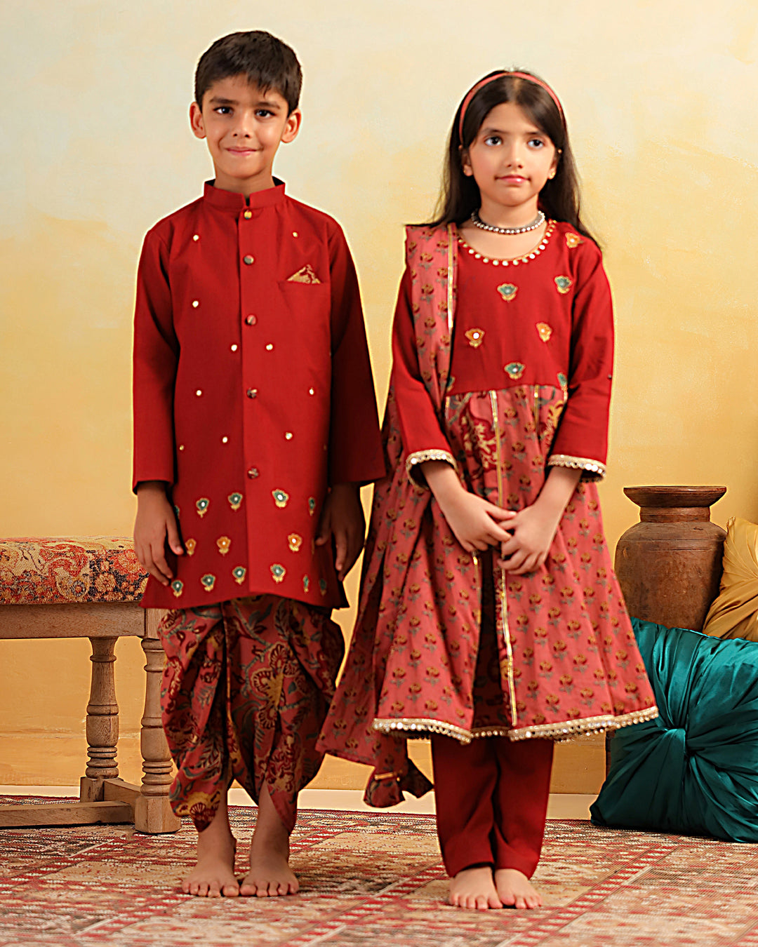 Boy Dhola Maru Dhoti Kurta Set-Maroon