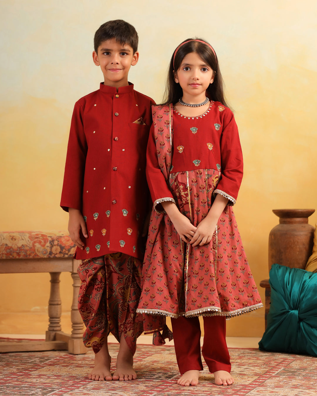 Boy Dhola Maru Dhoti Kurta Set-Maroon