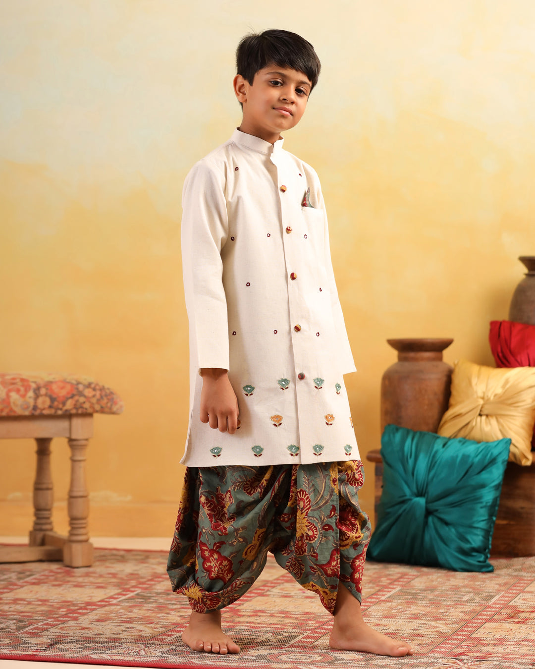 Boy Dhola Maru Dhoti Kurta Set-Beige