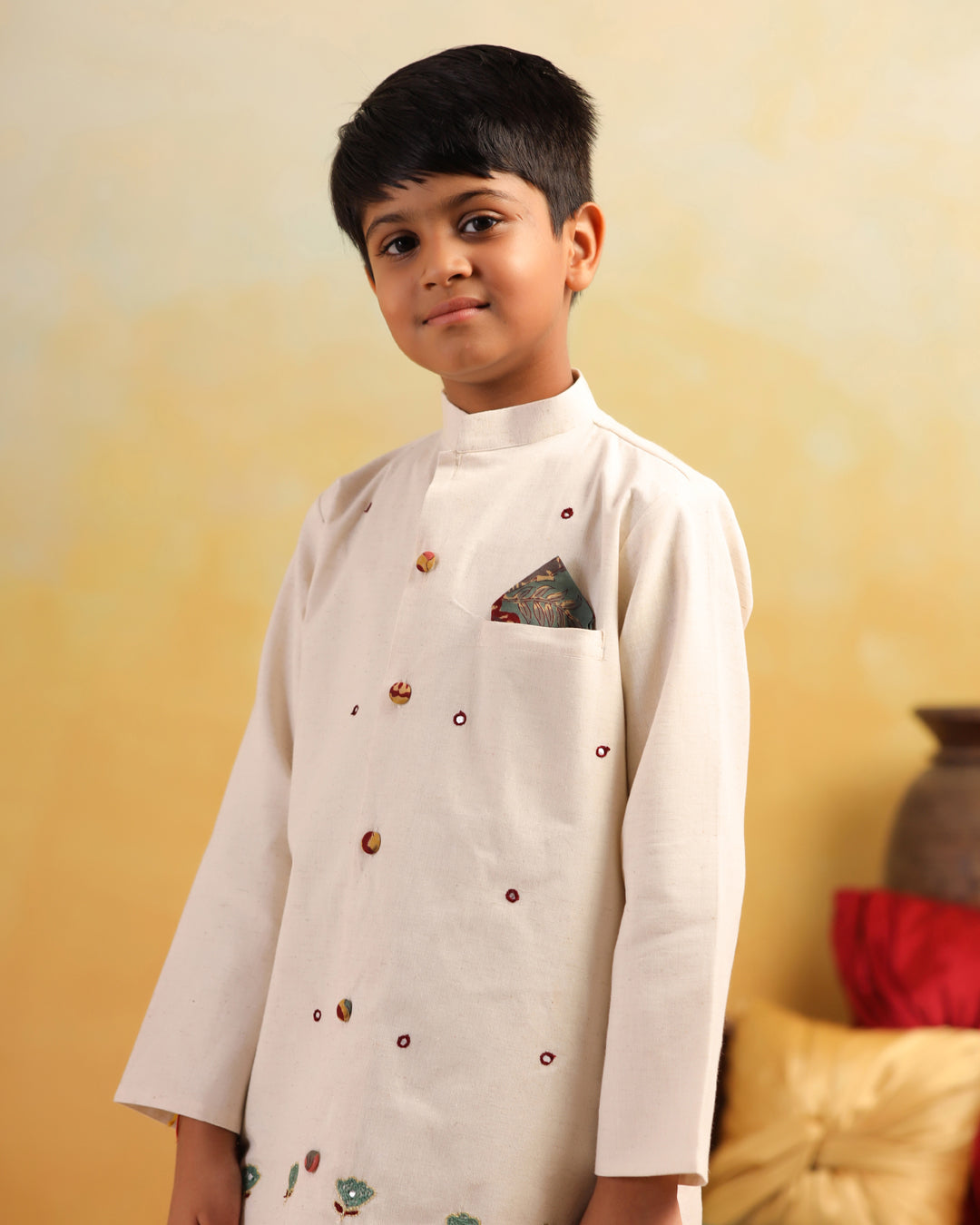 Boy Dhola Maru Dhoti Kurta Set-Beige