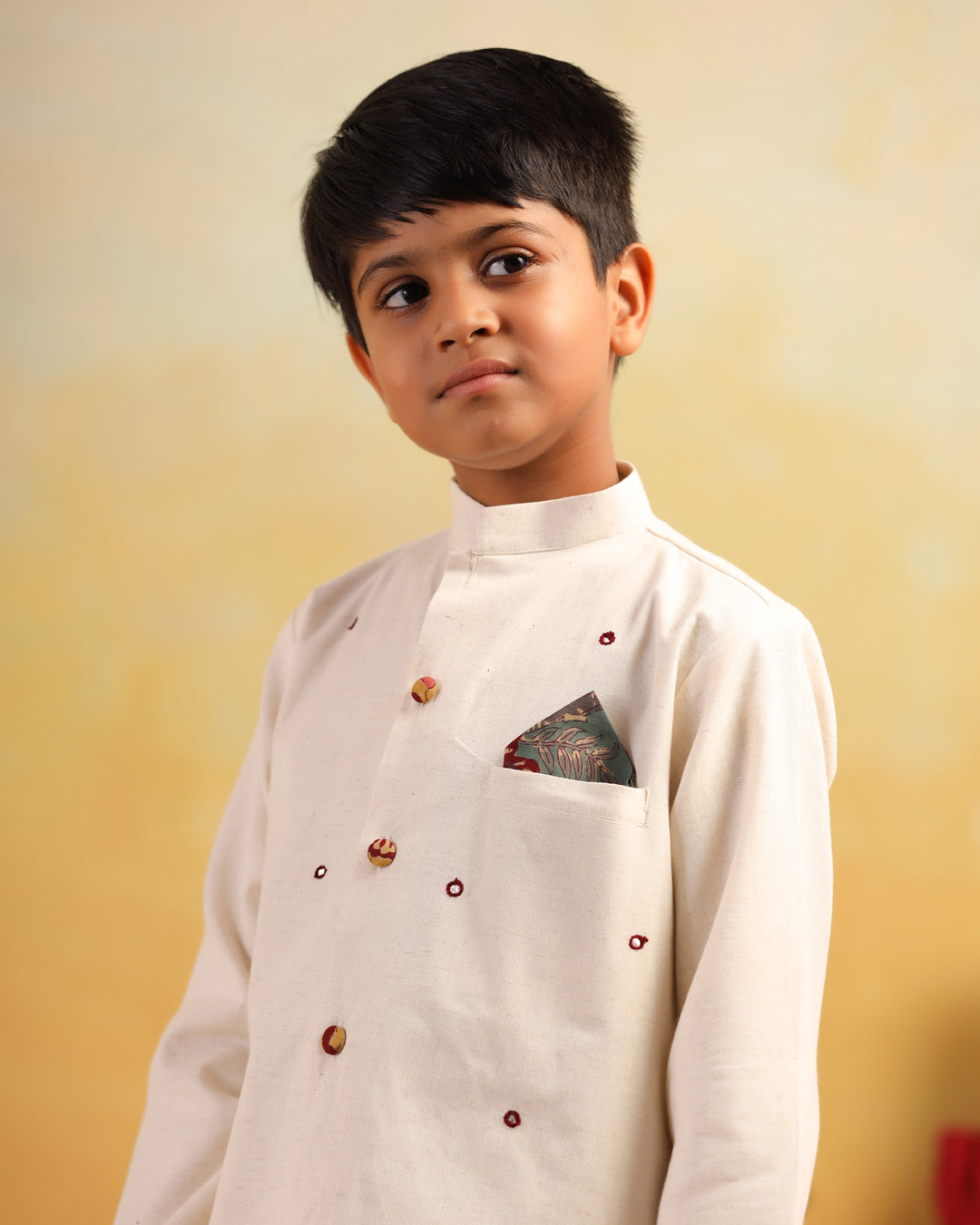 Boy Dhola Maru Dhoti Kurta Set-Beige