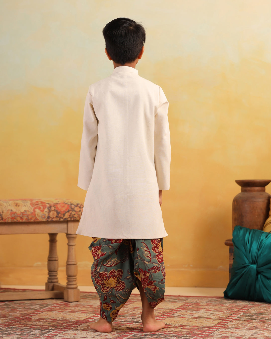 Boy Dhola Maru Dhoti Kurta Set-Beige