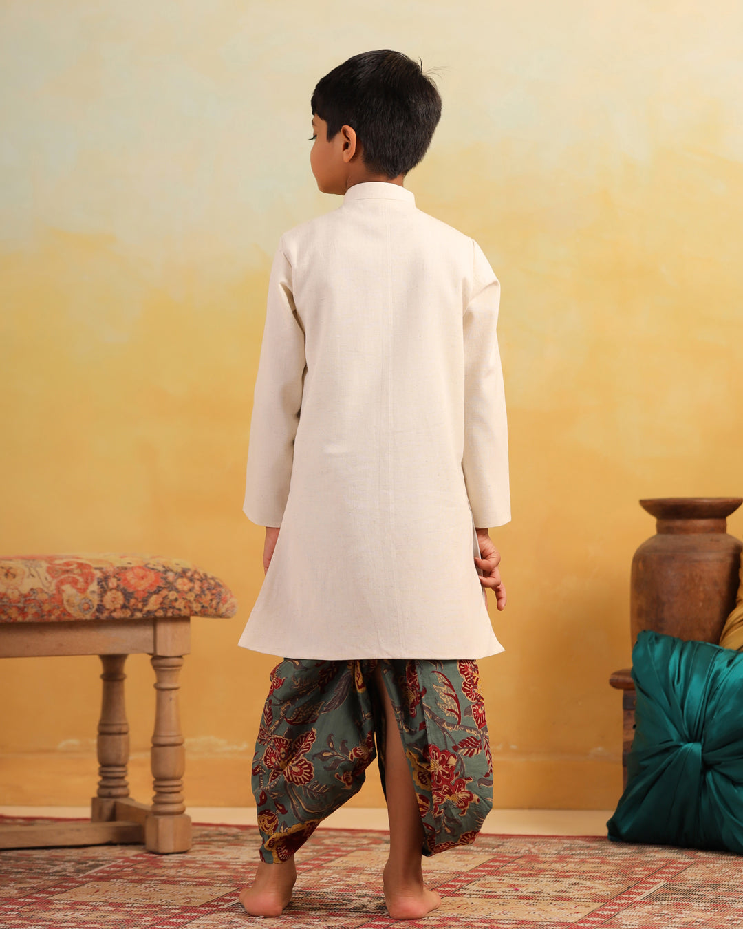 Boy Dhola Maru Dhoti Kurta Set-Beige