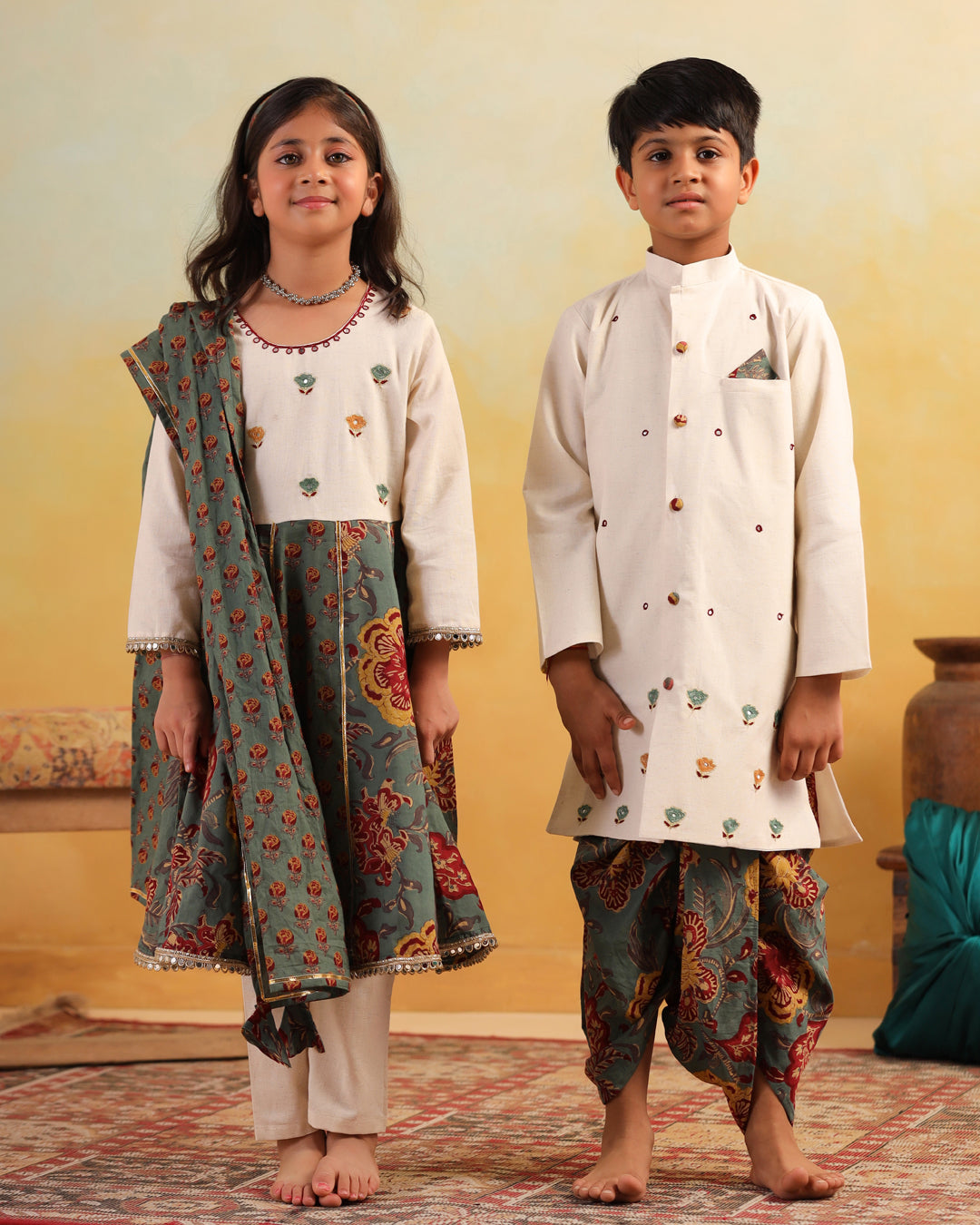 Boy Dhola Maru Dhoti Kurta Set-Beige