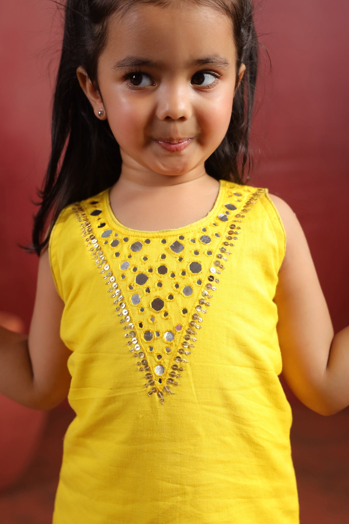 Girl Royal Mirror Kurta Palazzo Set -Yellow