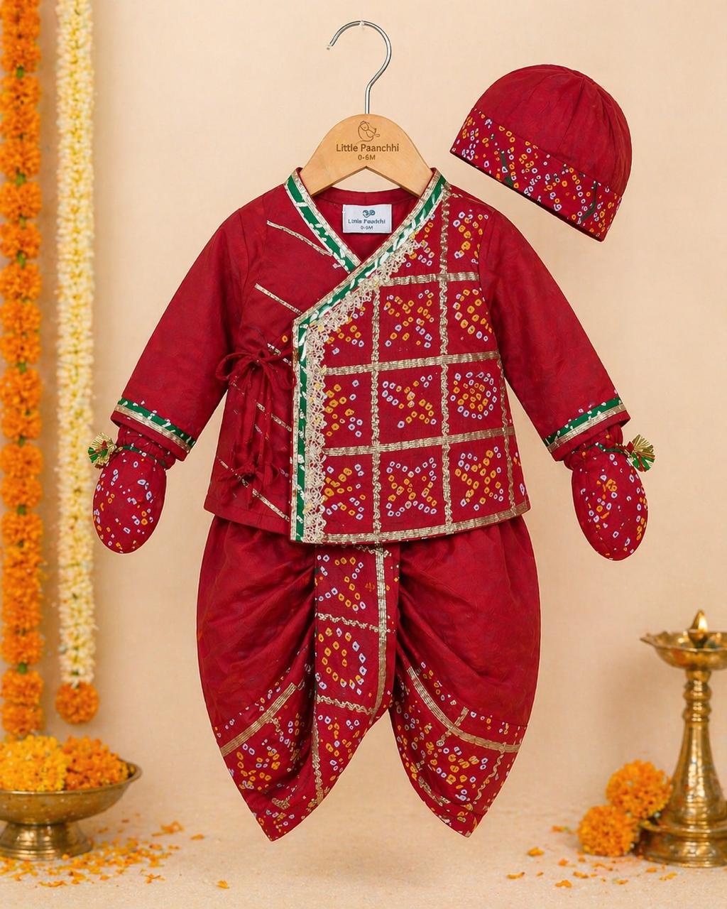 Baby Ghatchola Bhandej Jamna Set -Red