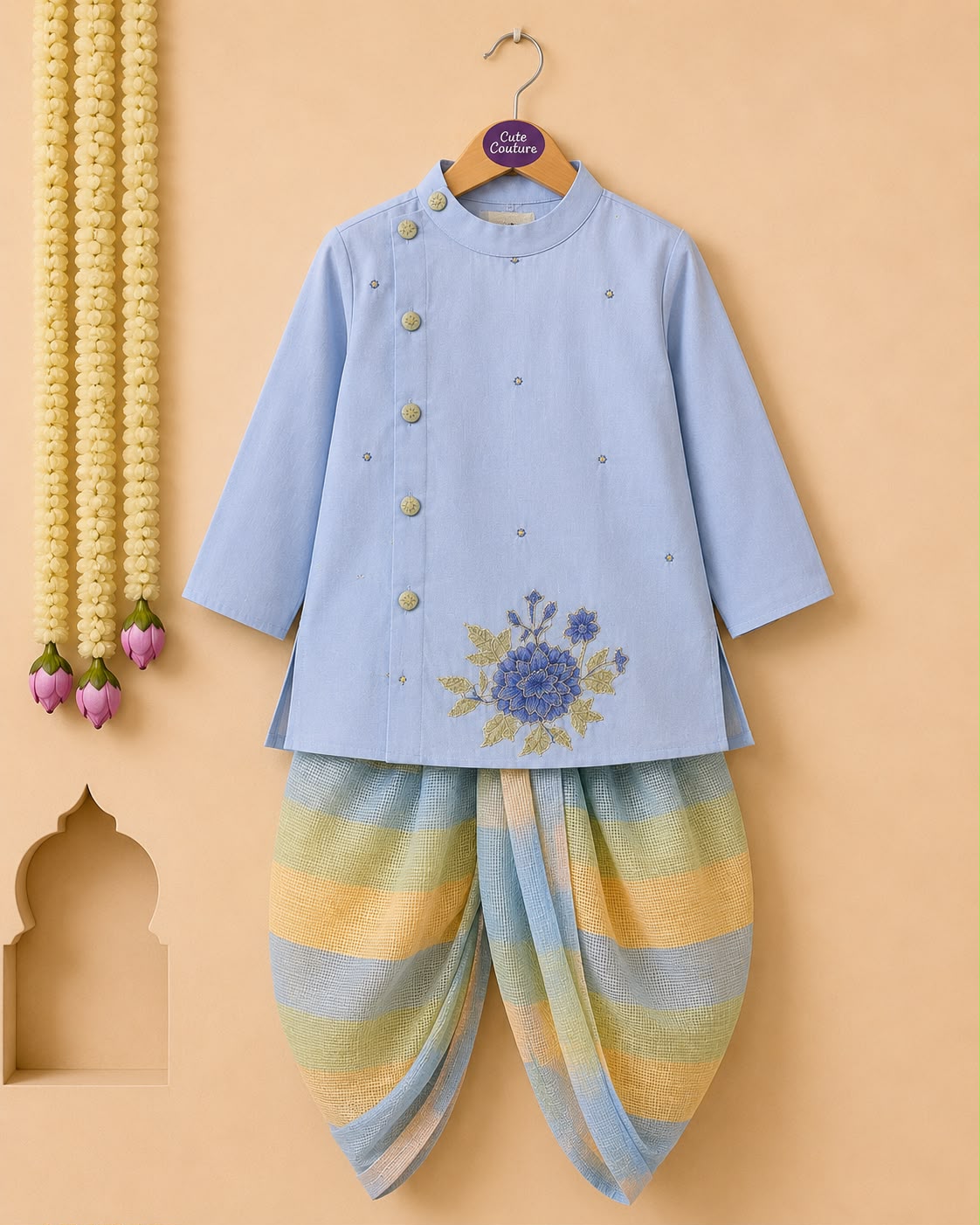Boy Gulbahar Dhoti Kurta Set- Blue