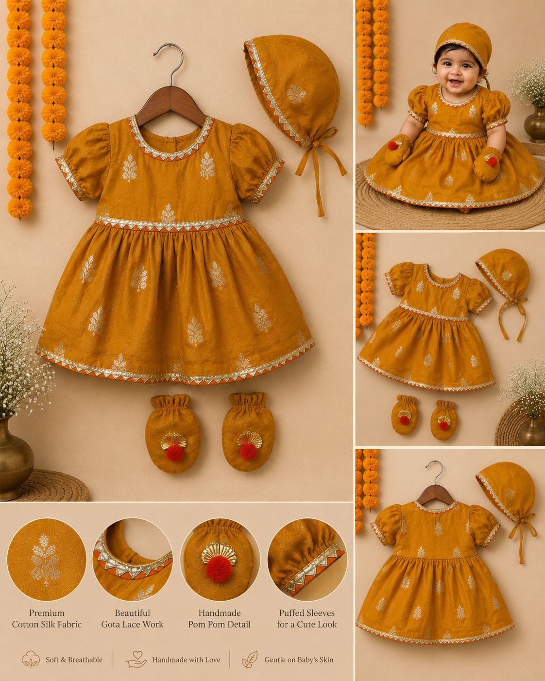 Baby Girl Banarsi Jamna Set -Orange