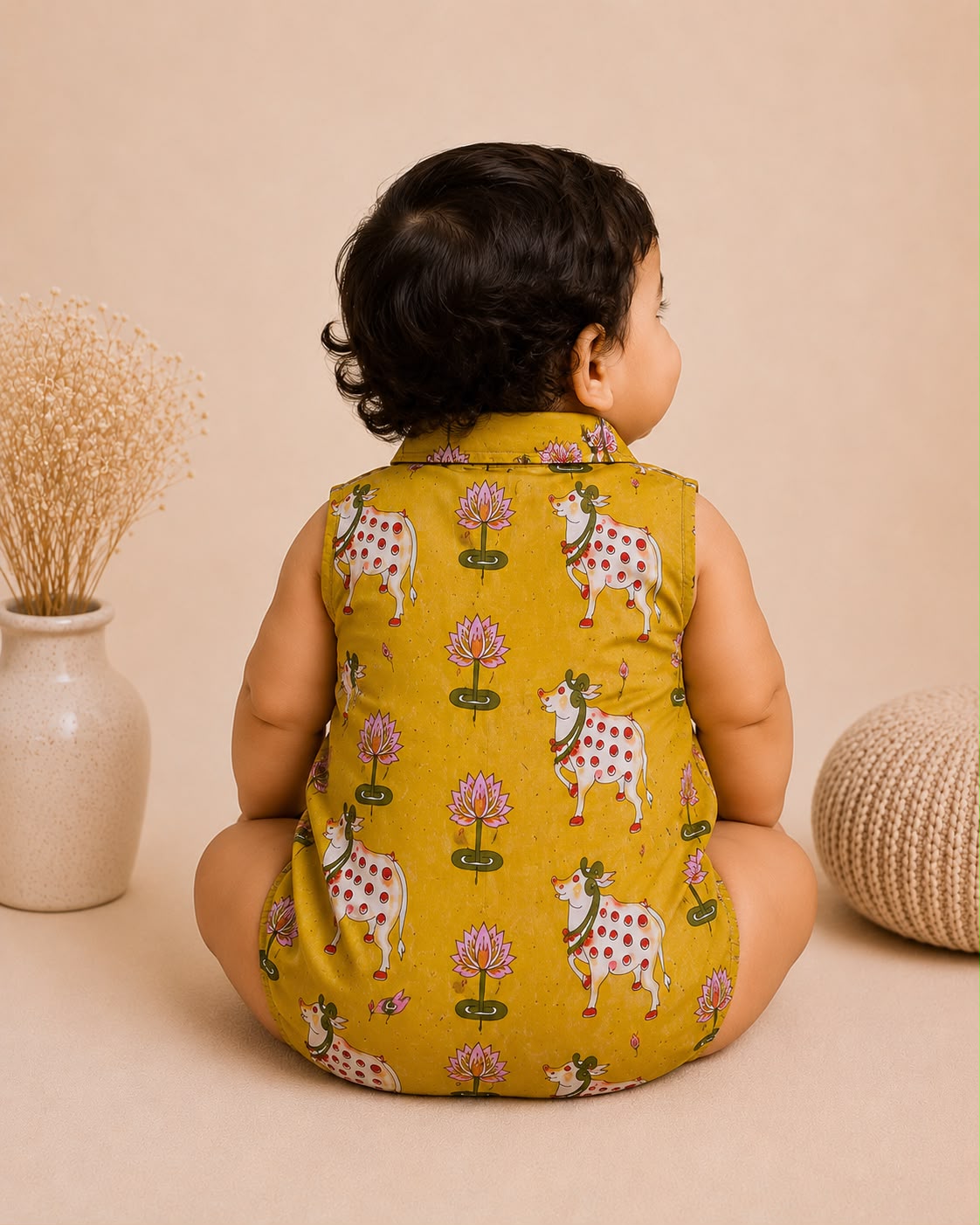Baby My First Rakhi Romper -Mustard Yellow