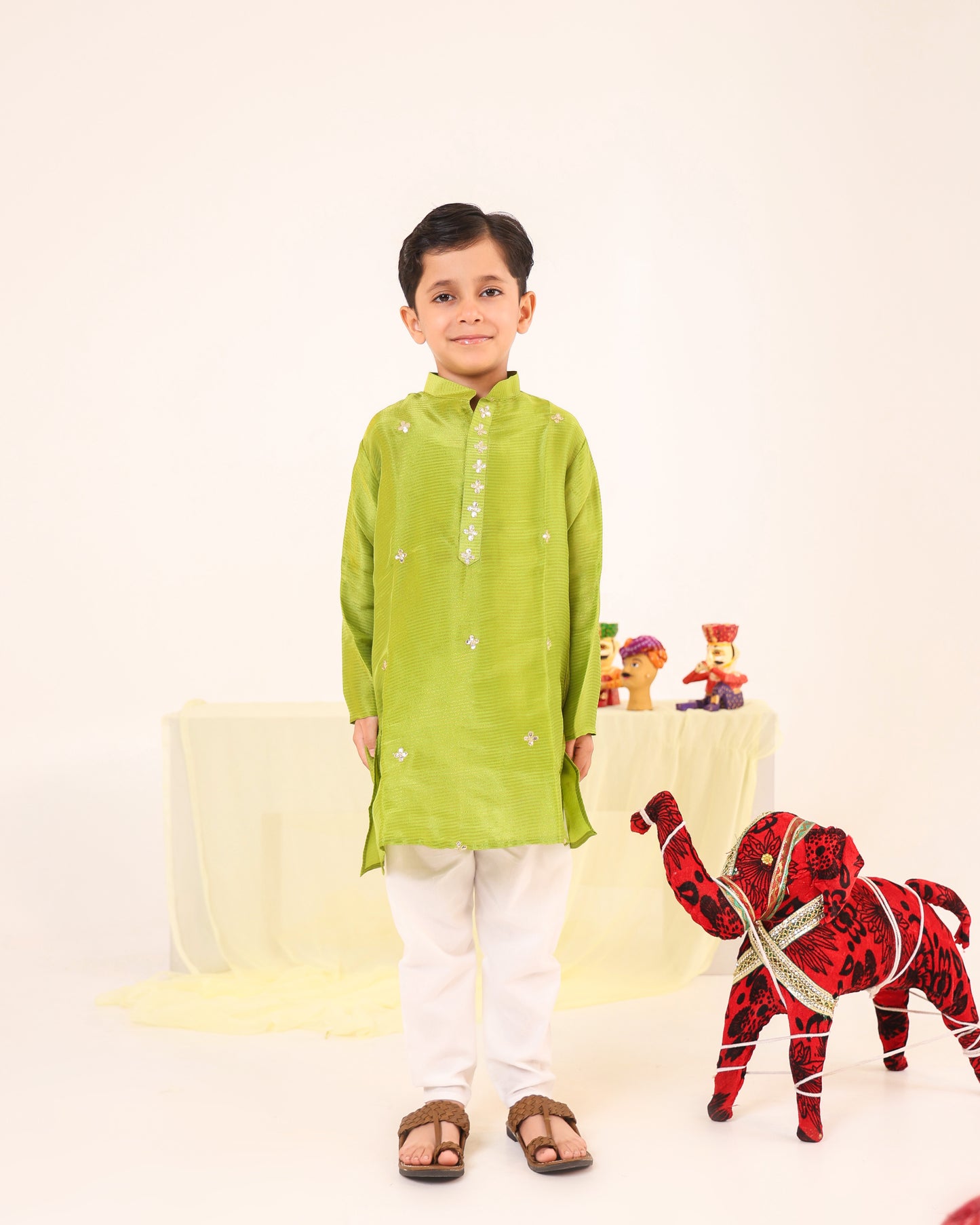 Boy Striped Kurta Set - Minty Green