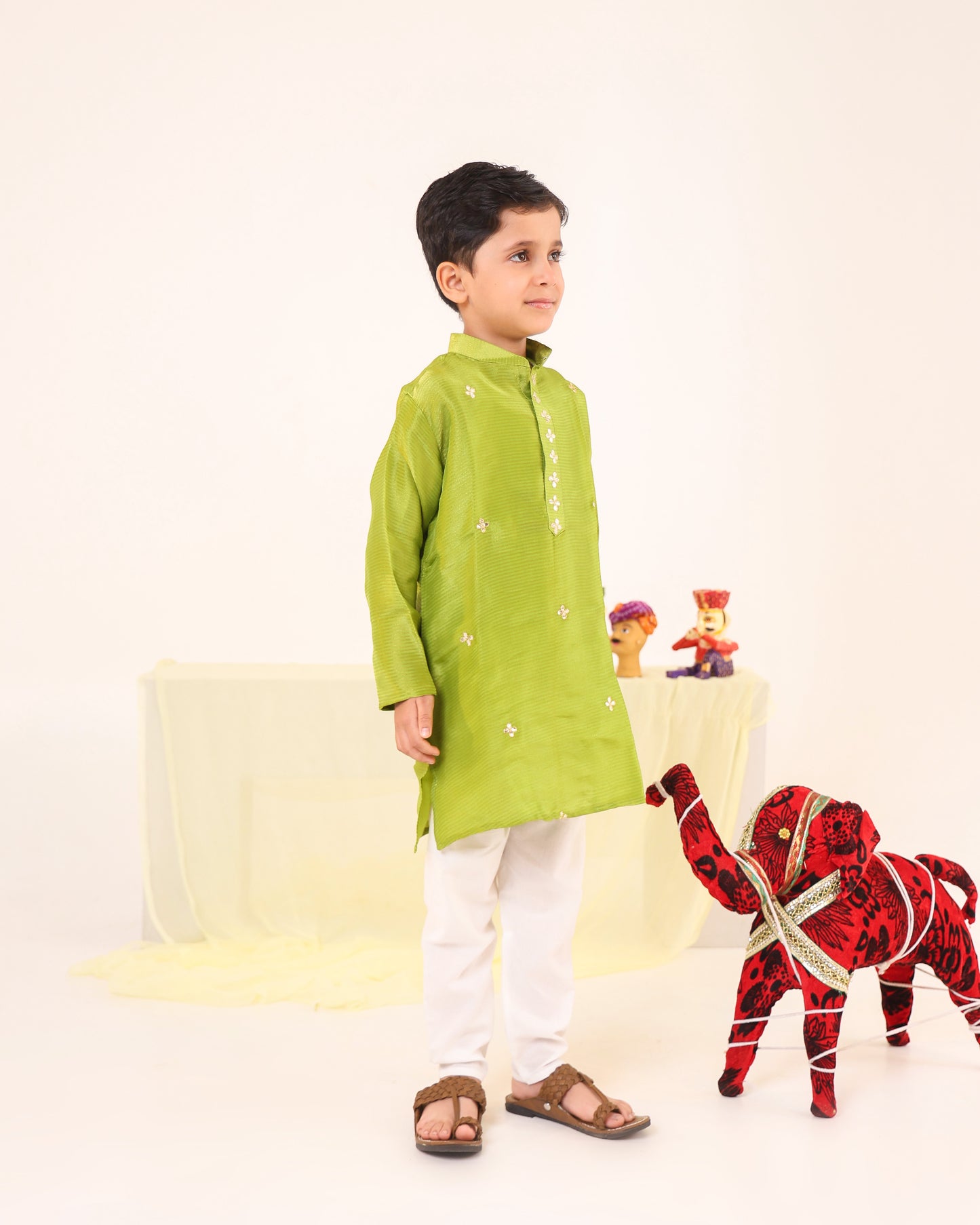 Boy Striped Kurta Set - Minty Green