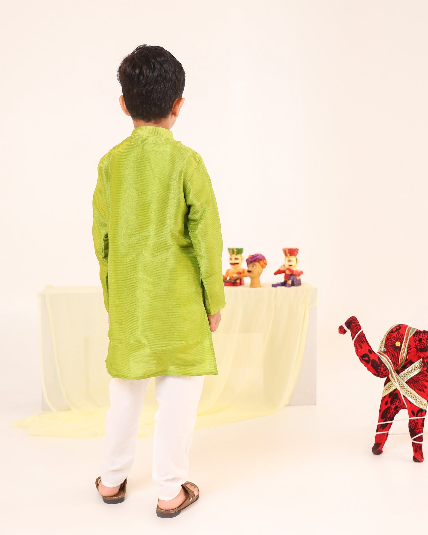 Boy Striped Kurta Set - Minty Green