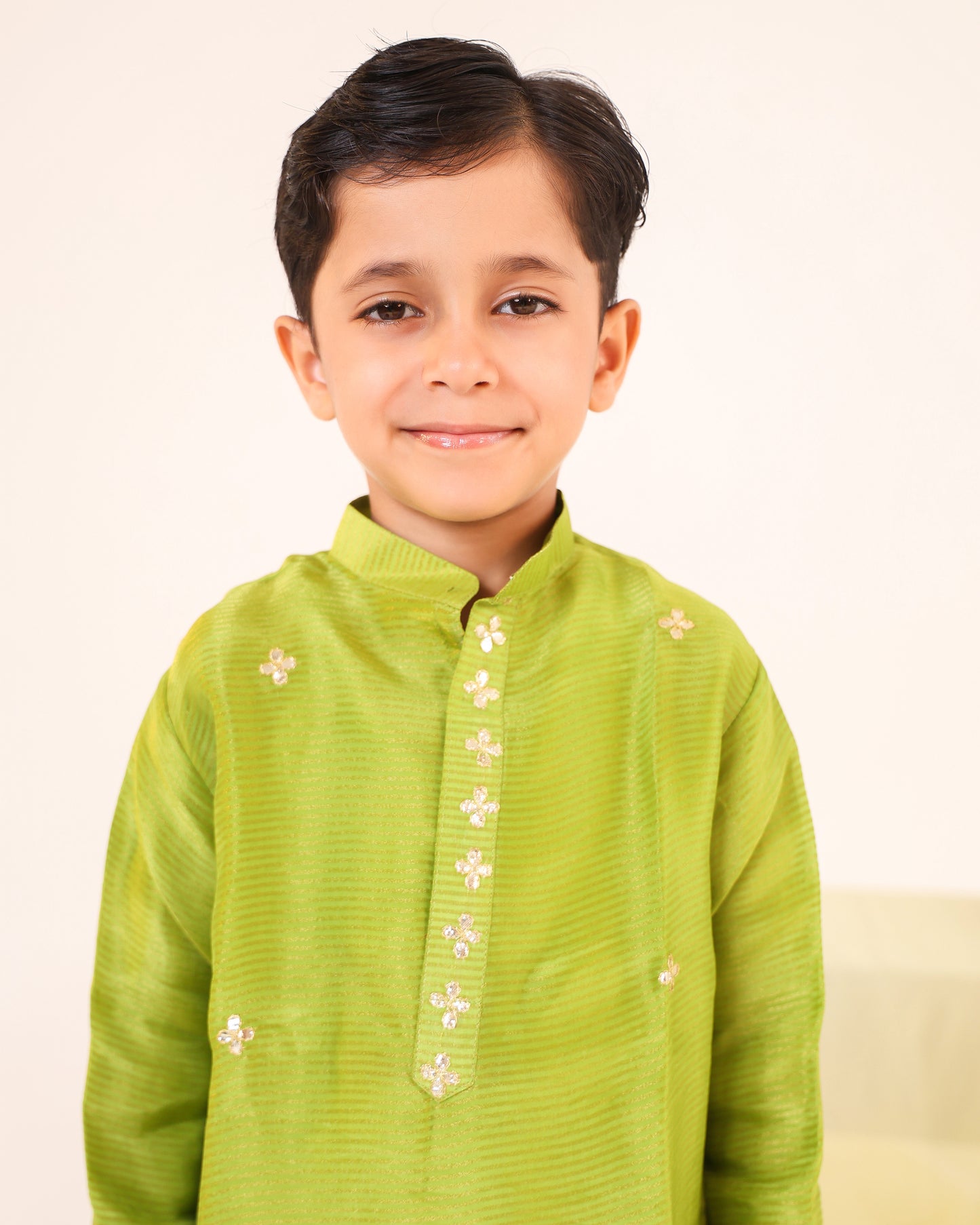 Boy Striped Kurta Set - Minty Green