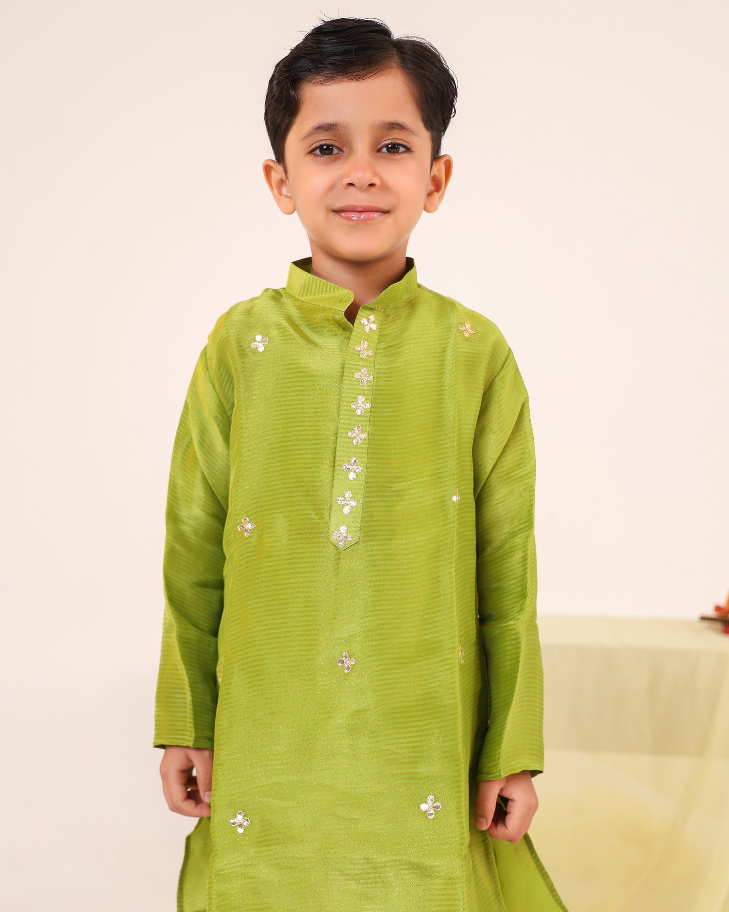Boy Striped Kurta Set - Minty Green