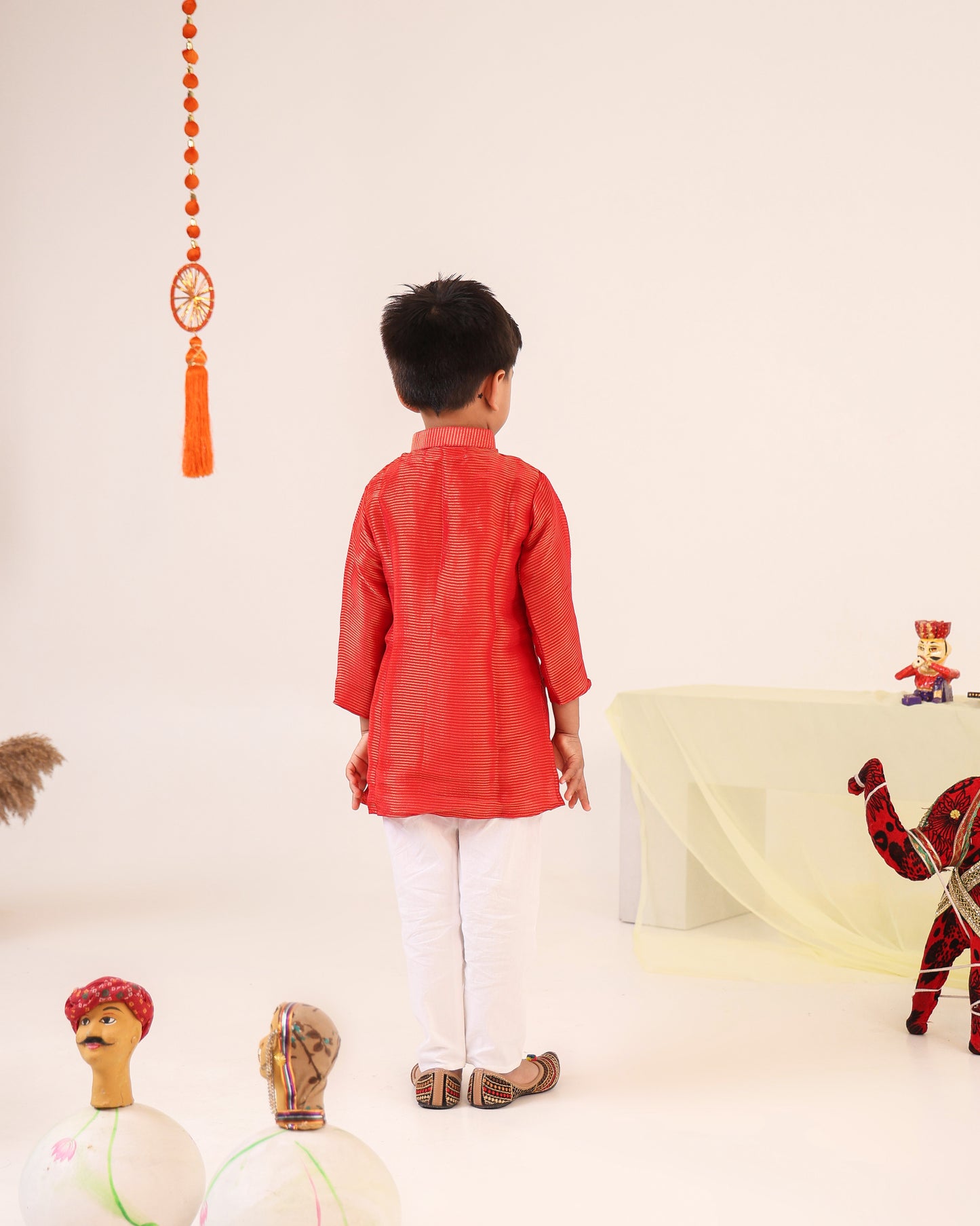 Boy Striped Kurta Set - Rusty Red