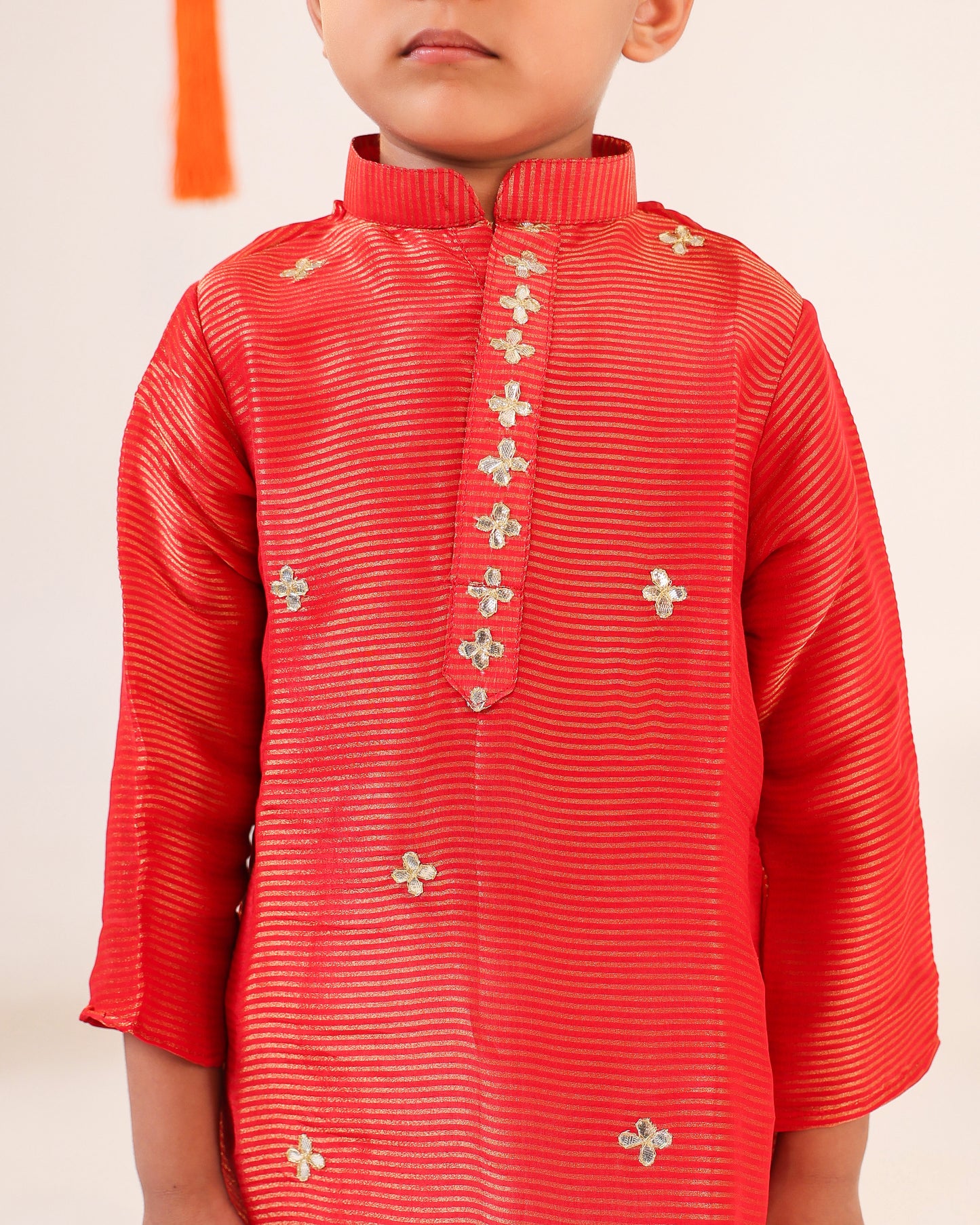 Boy Striped Kurta Set - Rusty Red