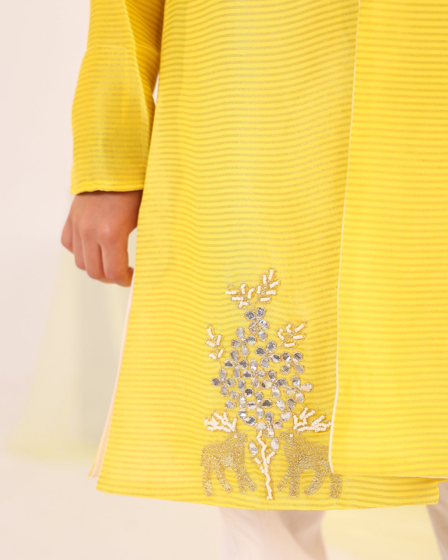 Boy Fancy Zari Embroidered Bundi Set-Lemon Yellow