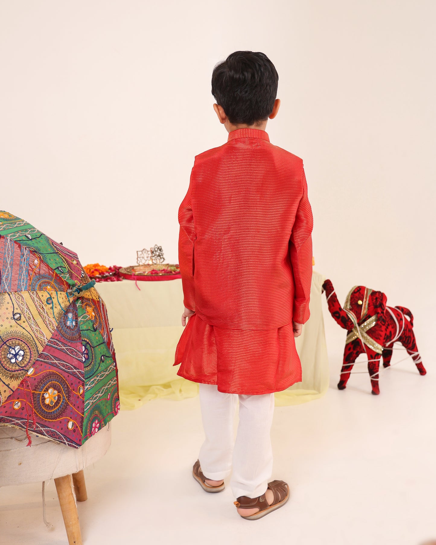 Boy 3 Pc Zari Embroidery Bundy Set - Rusty Red