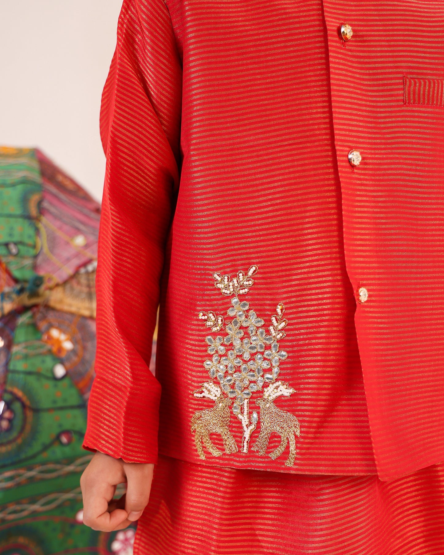 Boy 3 Pc Zari Embroidery Bundy Set - Rusty Red