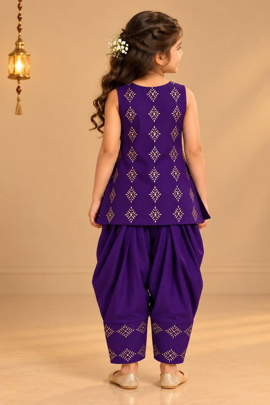 Girl Sitaara Kurta Farshi Pant Set- Purple