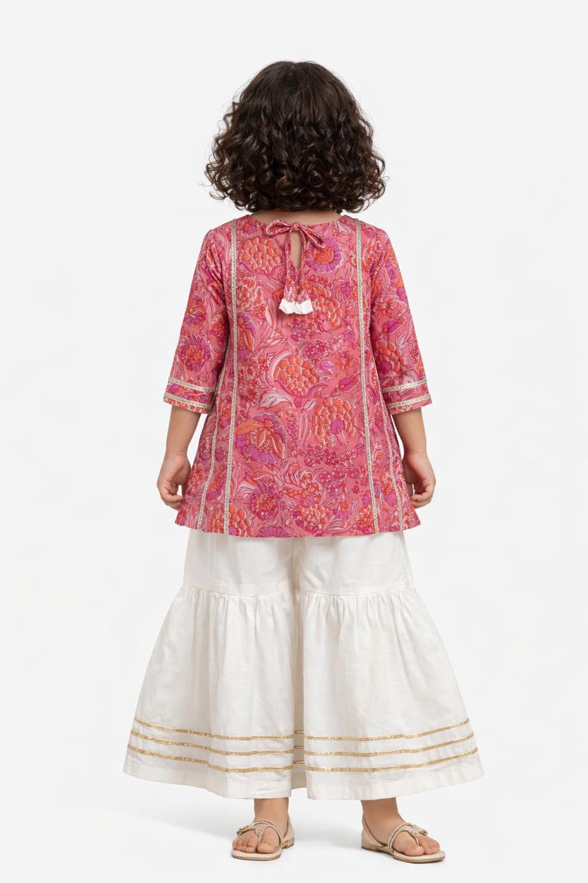 Girl Print Sharara Set -Pink