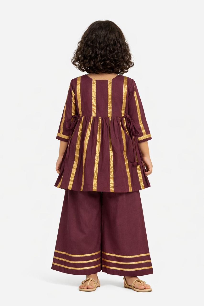Girl Print Sharara Set - Wine