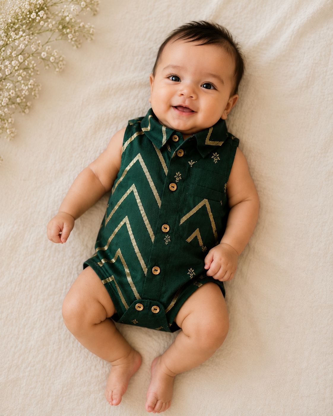 Baby Rajkumar Romper - Bottle Green