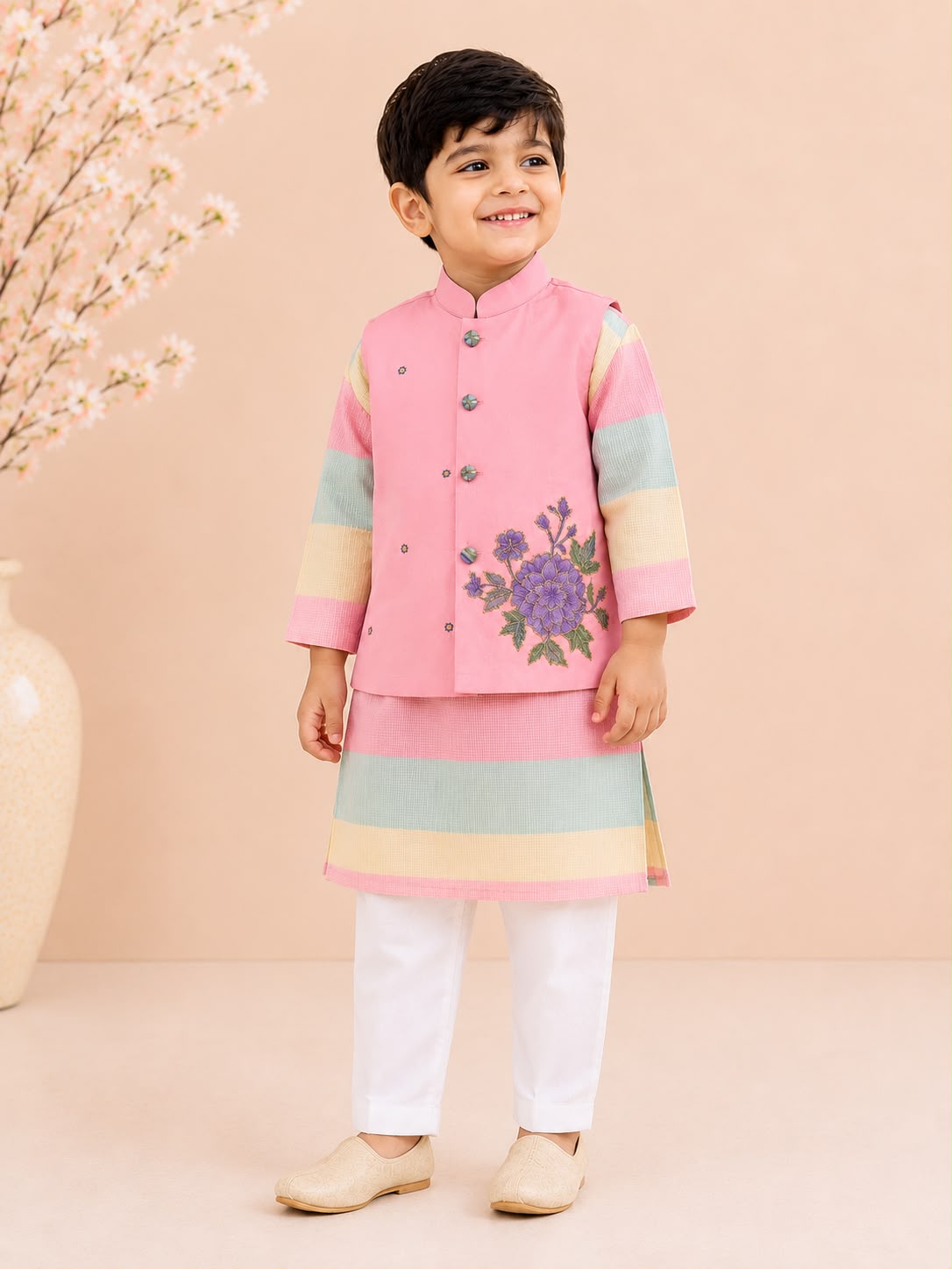 Boy GulBahar Kurta Set-Pink
