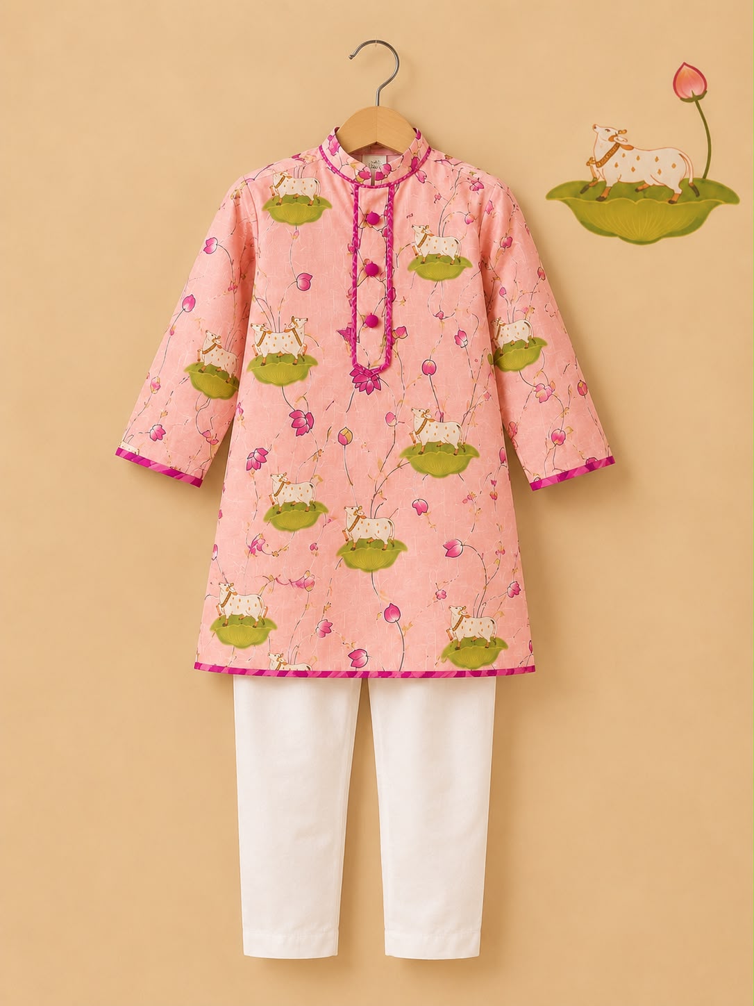 Pichwai Kurta Set - Pink