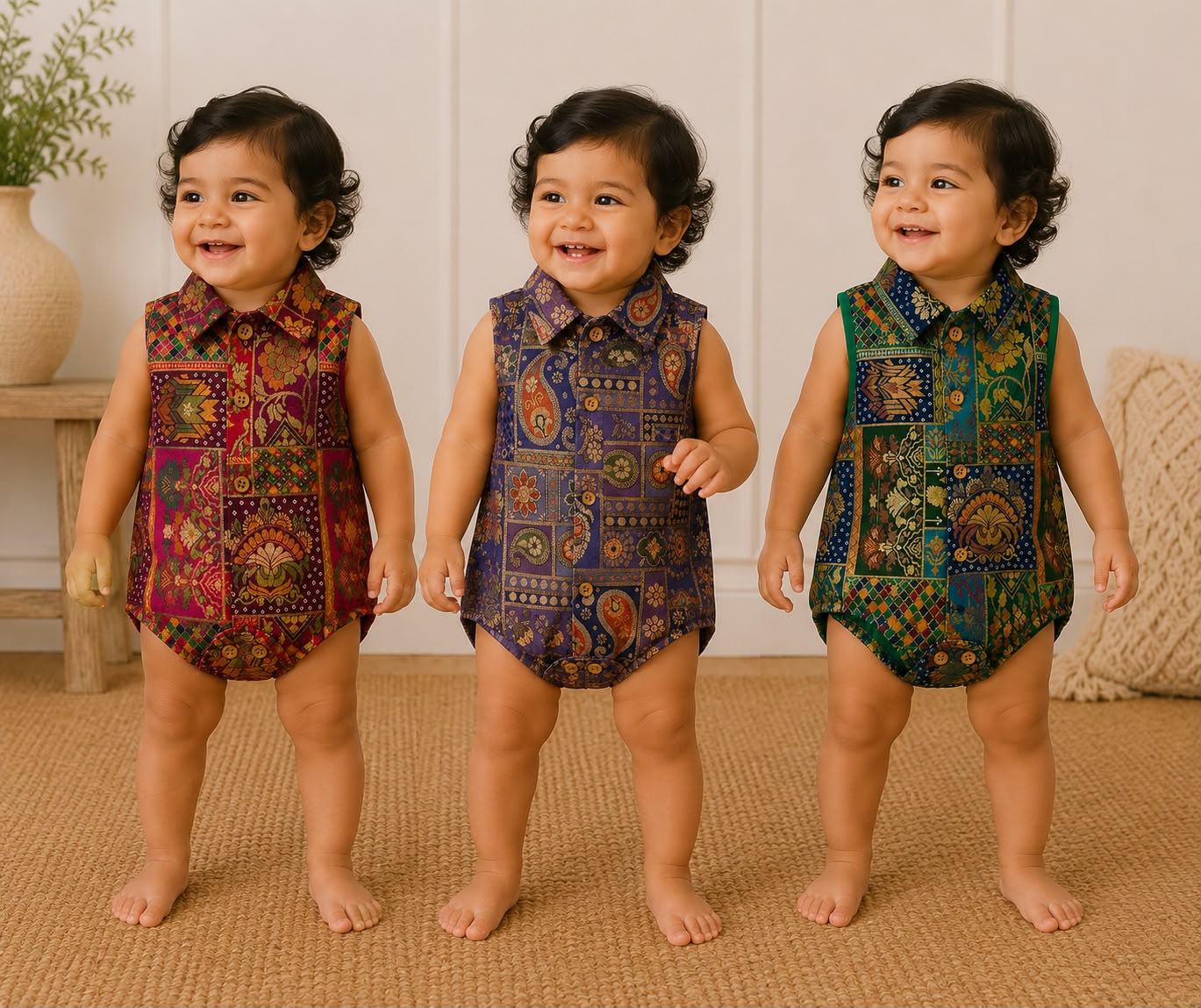 Baby Rajkumar Banarsi Romper - Magenta