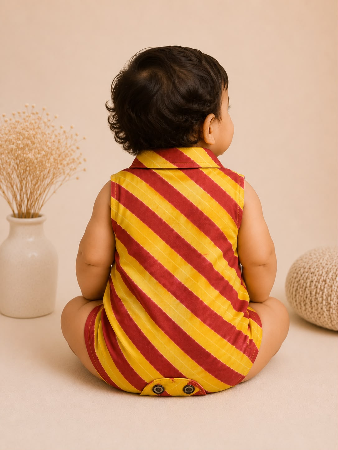 Baby Lehariya Cotton Romper- Red and yellow