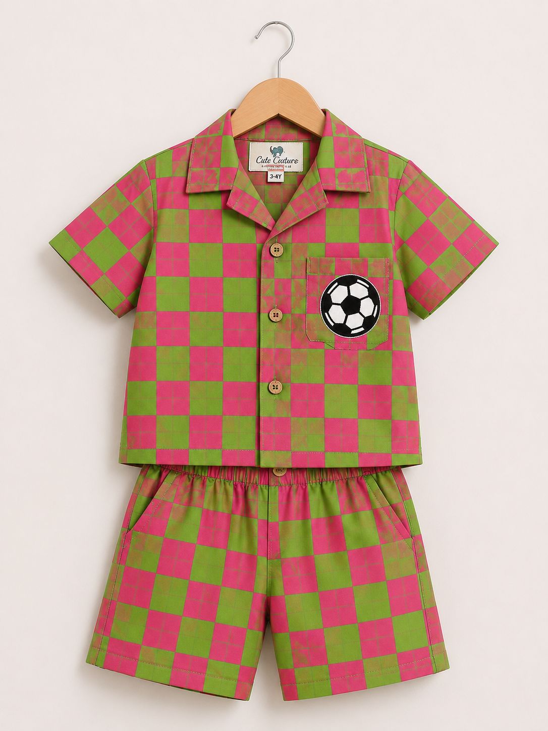 Football Checks Coord Set -Pink and Green