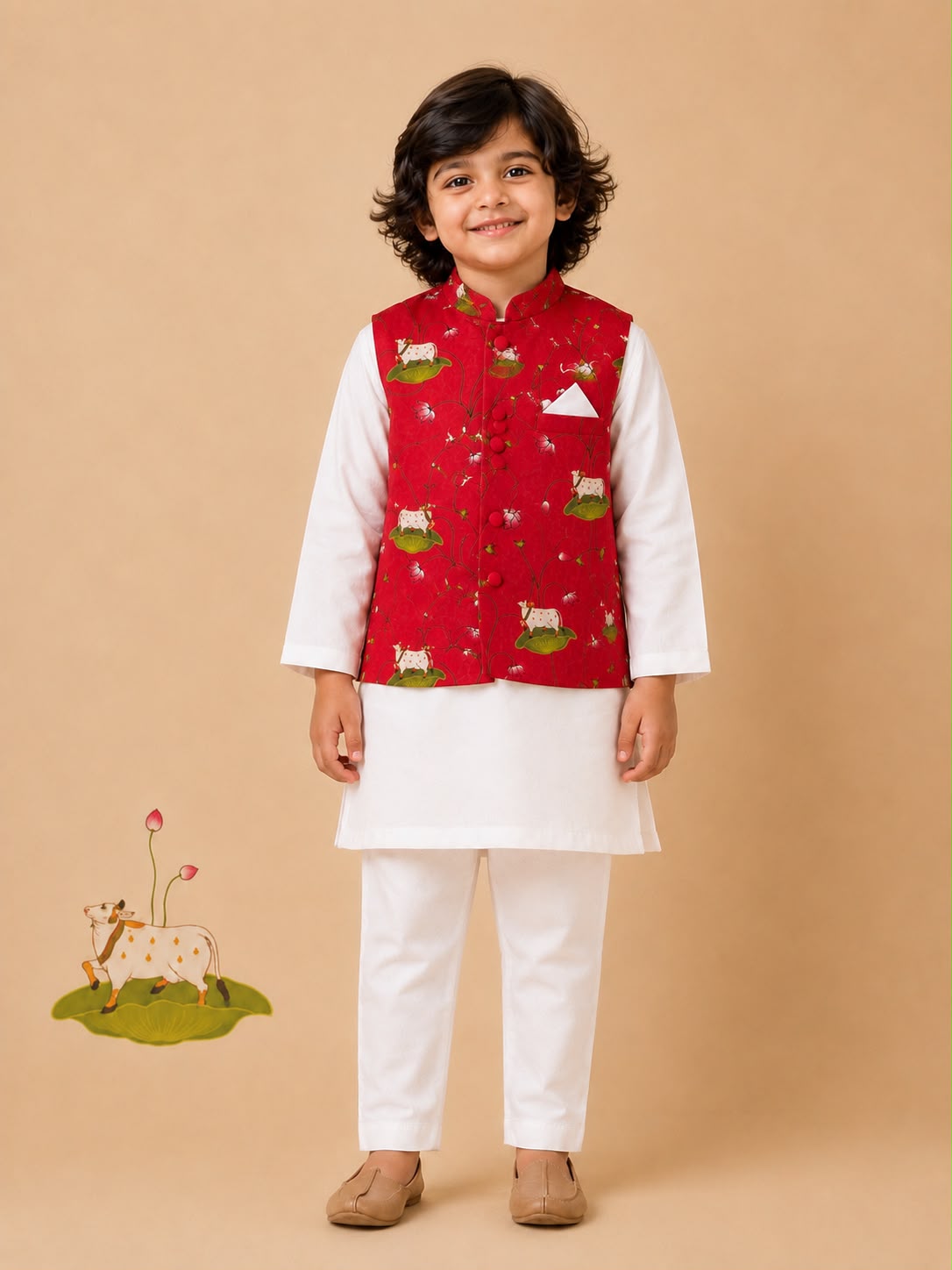 Boy Pichwai 3Pc Bundy Set-Red